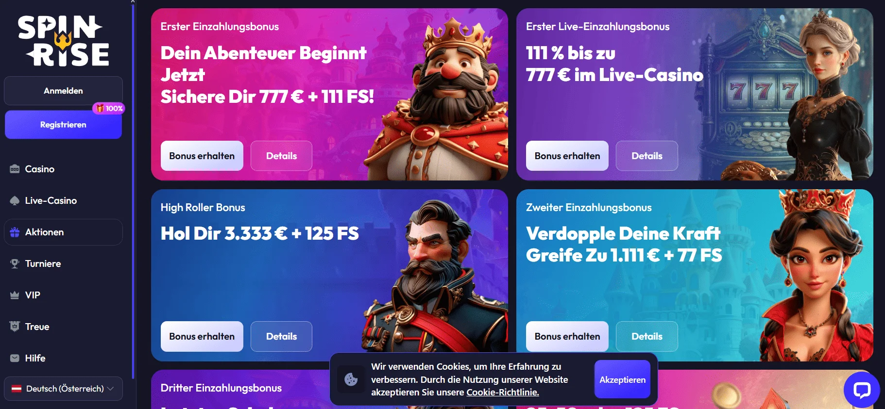 No Deposit Boni bei Spinrise: Freispiele und Promo-Codes